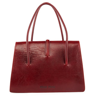 Miu Miu Burgundy Leather Push-Lock Tote Bag