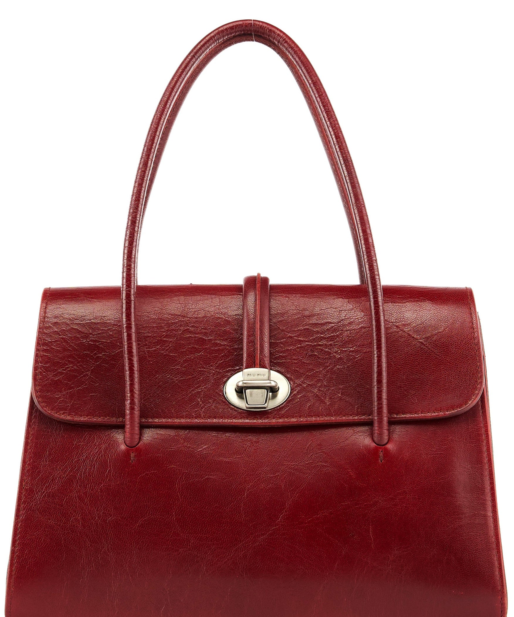 Miu Miu Burgundy Leather Push-Lock Tote Bag