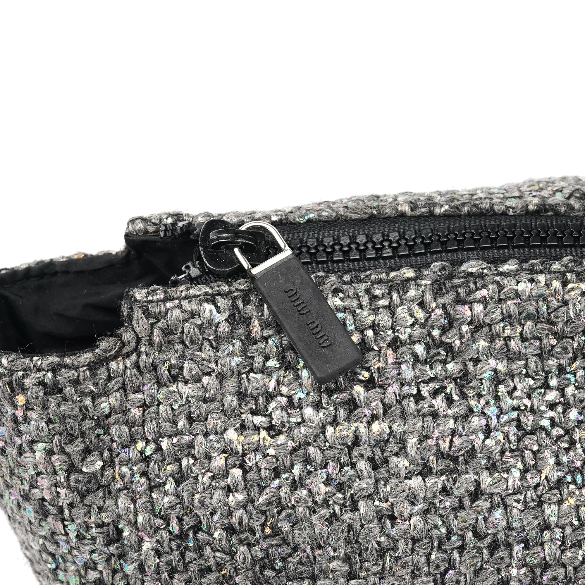 Miu Miu Grey Holographic Tweed Tote Bag