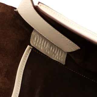 Miu Miu Ivory Crackled Leather Flap Shoulder Bag