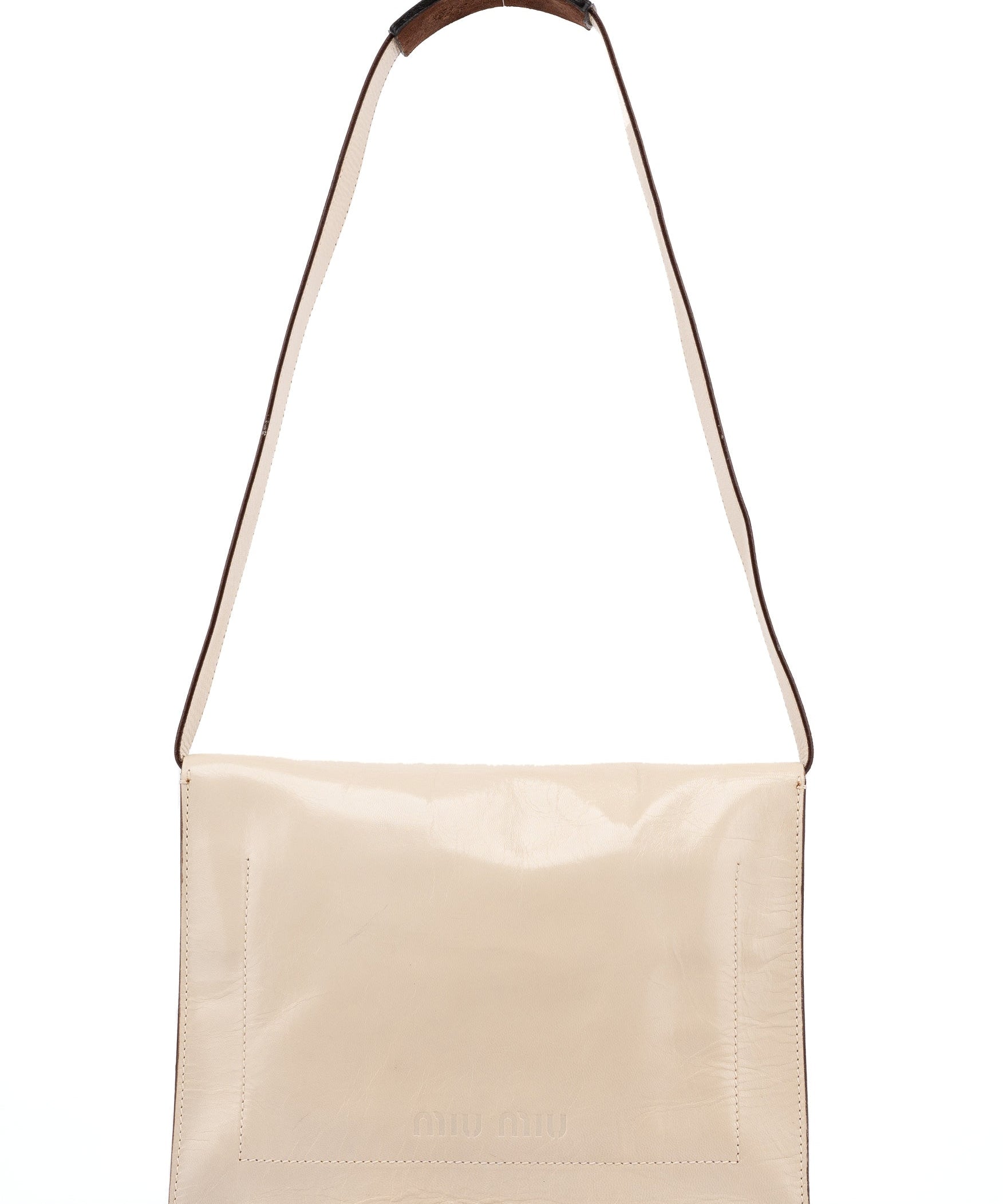Miu Miu Ivory Crackled Leather Flap Shoulder Bag