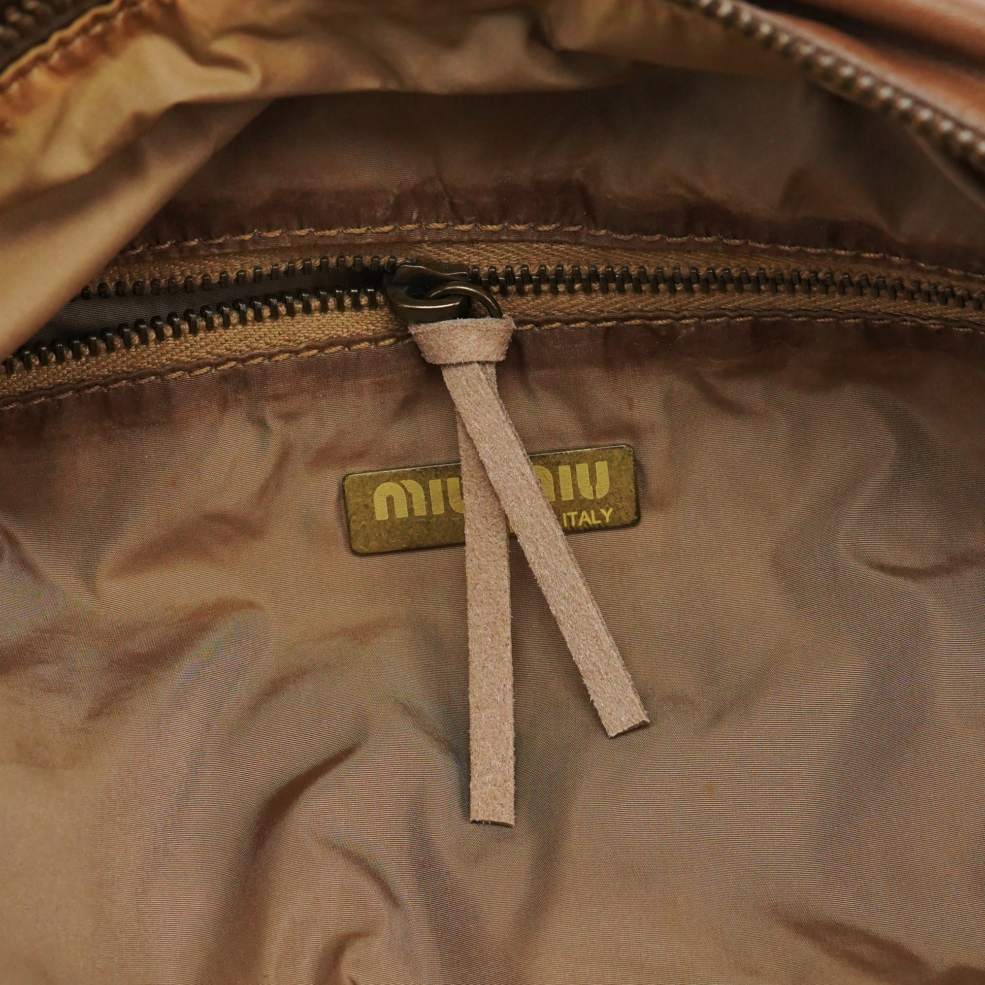 Miu Miu Light Brown Calfskin Leather Bowling Bag