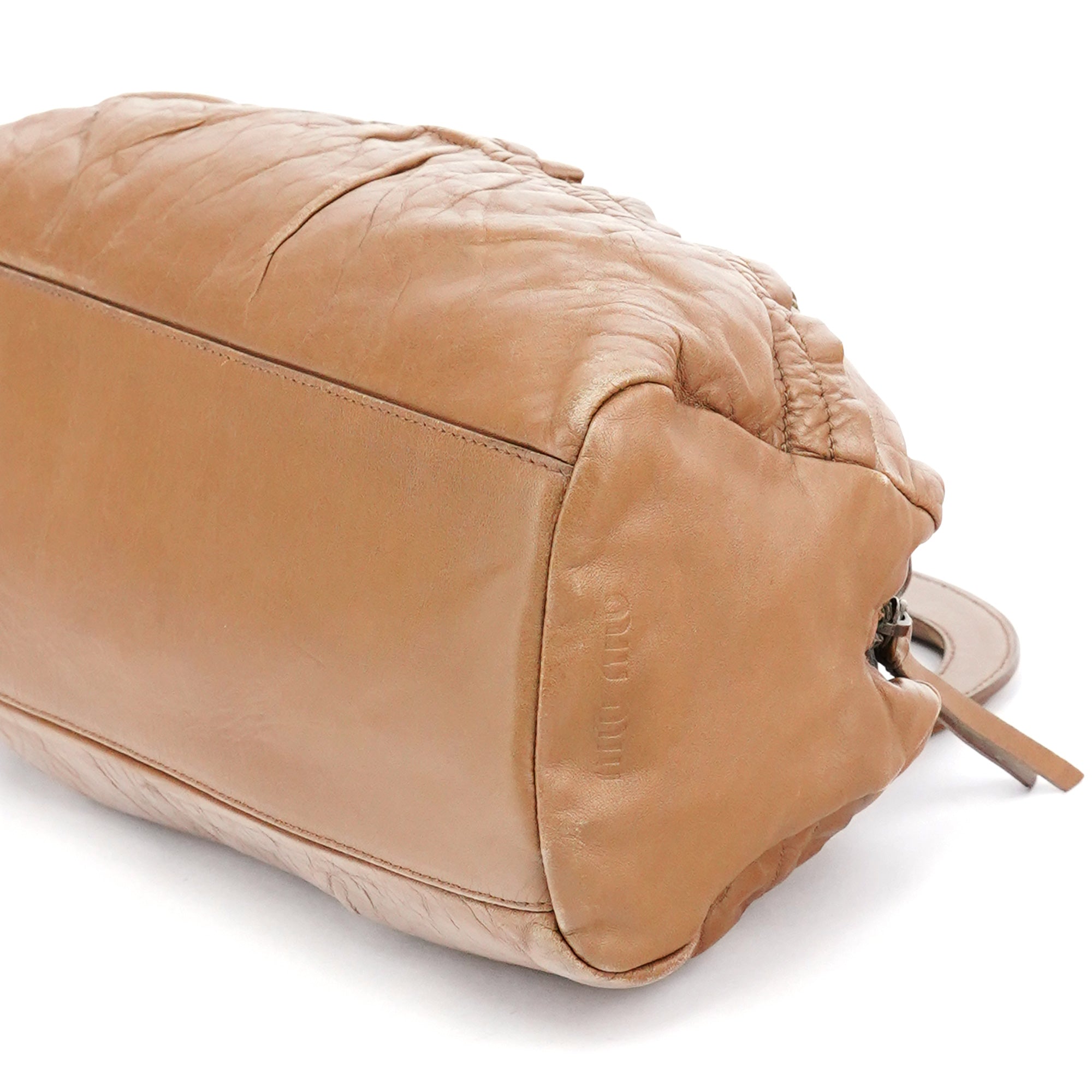 Miu Miu Light Brown Calfskin Leather Bowling Bag