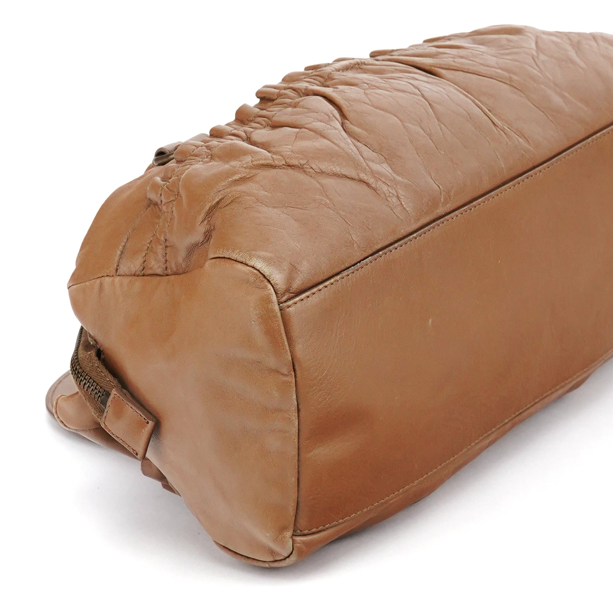 Miu Miu Light Brown Calfskin Leather Bowling Bag