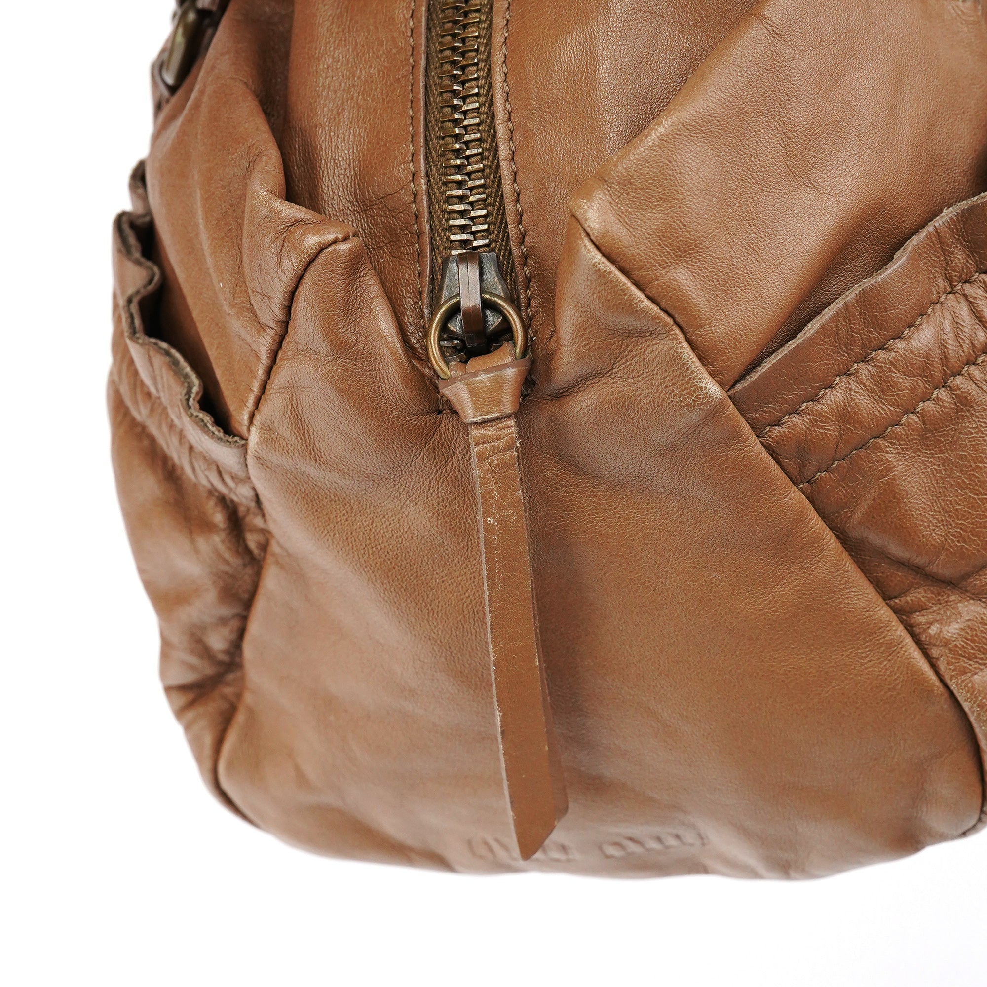 Miu Miu Light Brown Calfskin Leather Bowling Bag