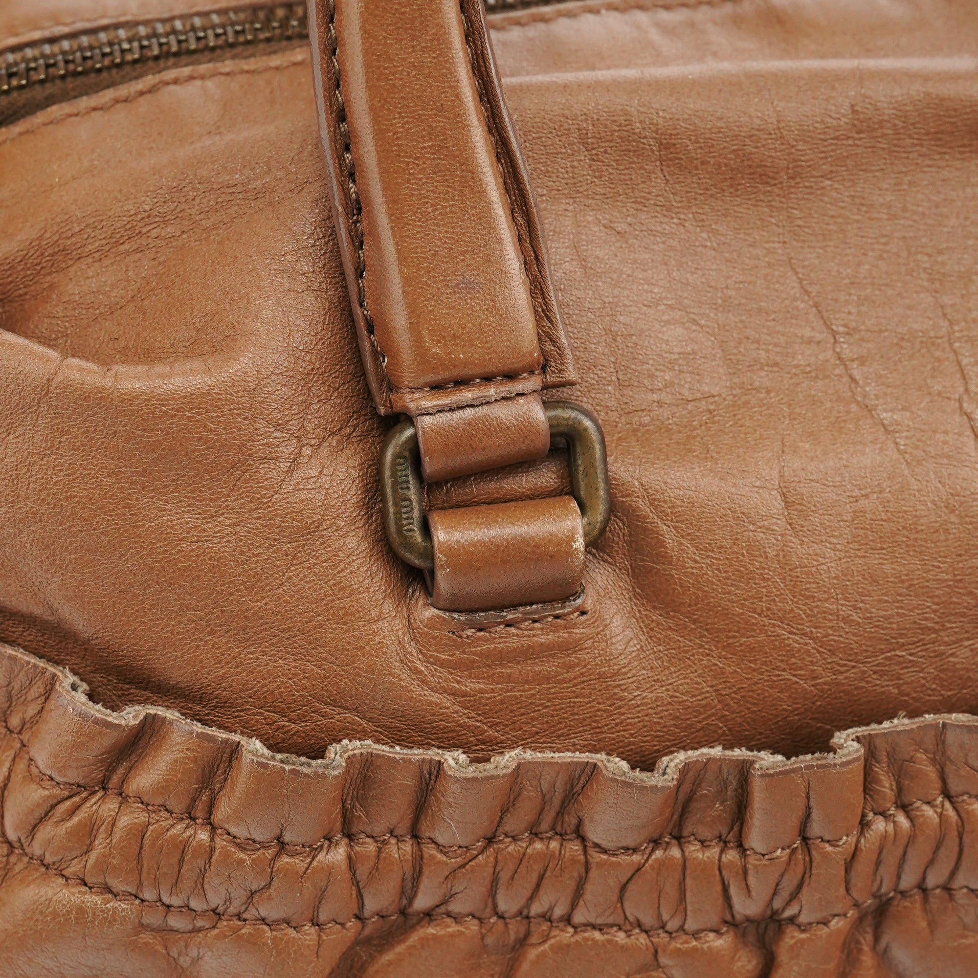 Miu Miu Light Brown Calfskin Leather Bowling Bag