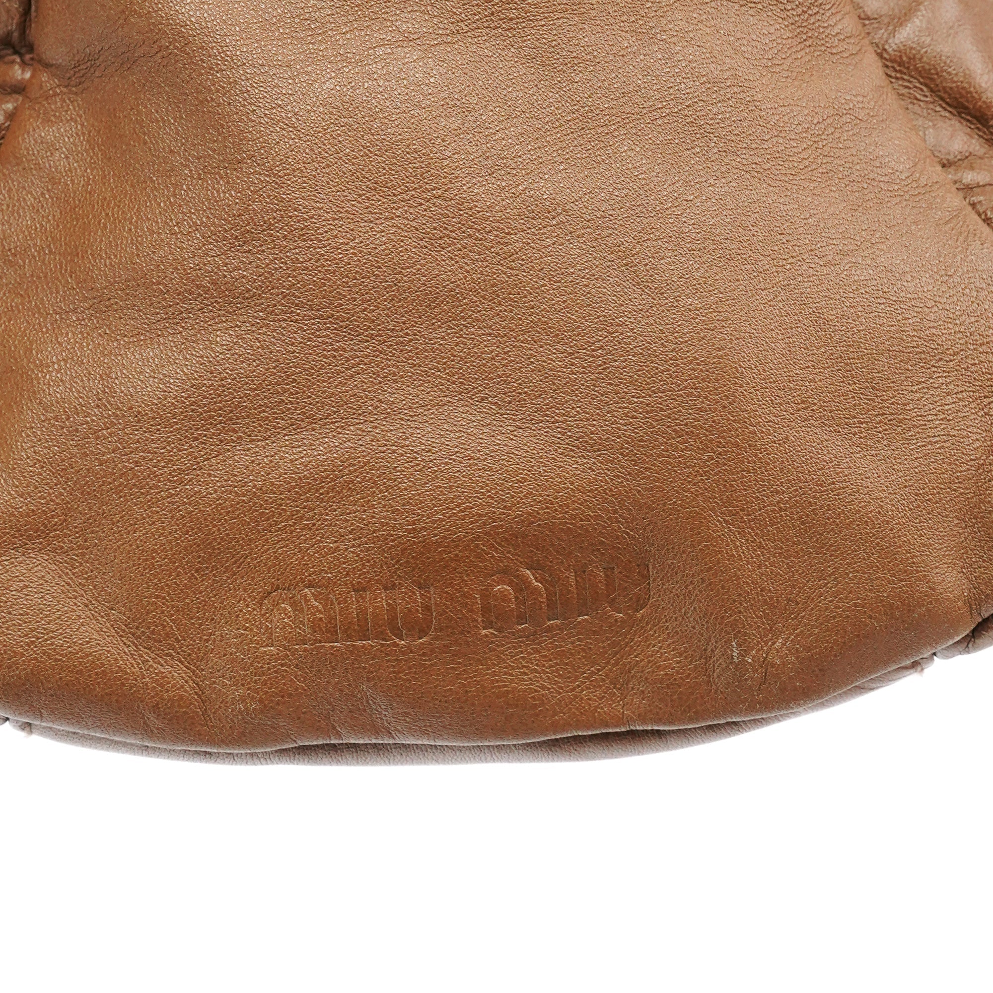 Miu Miu Light Brown Calfskin Leather Bowling Bag