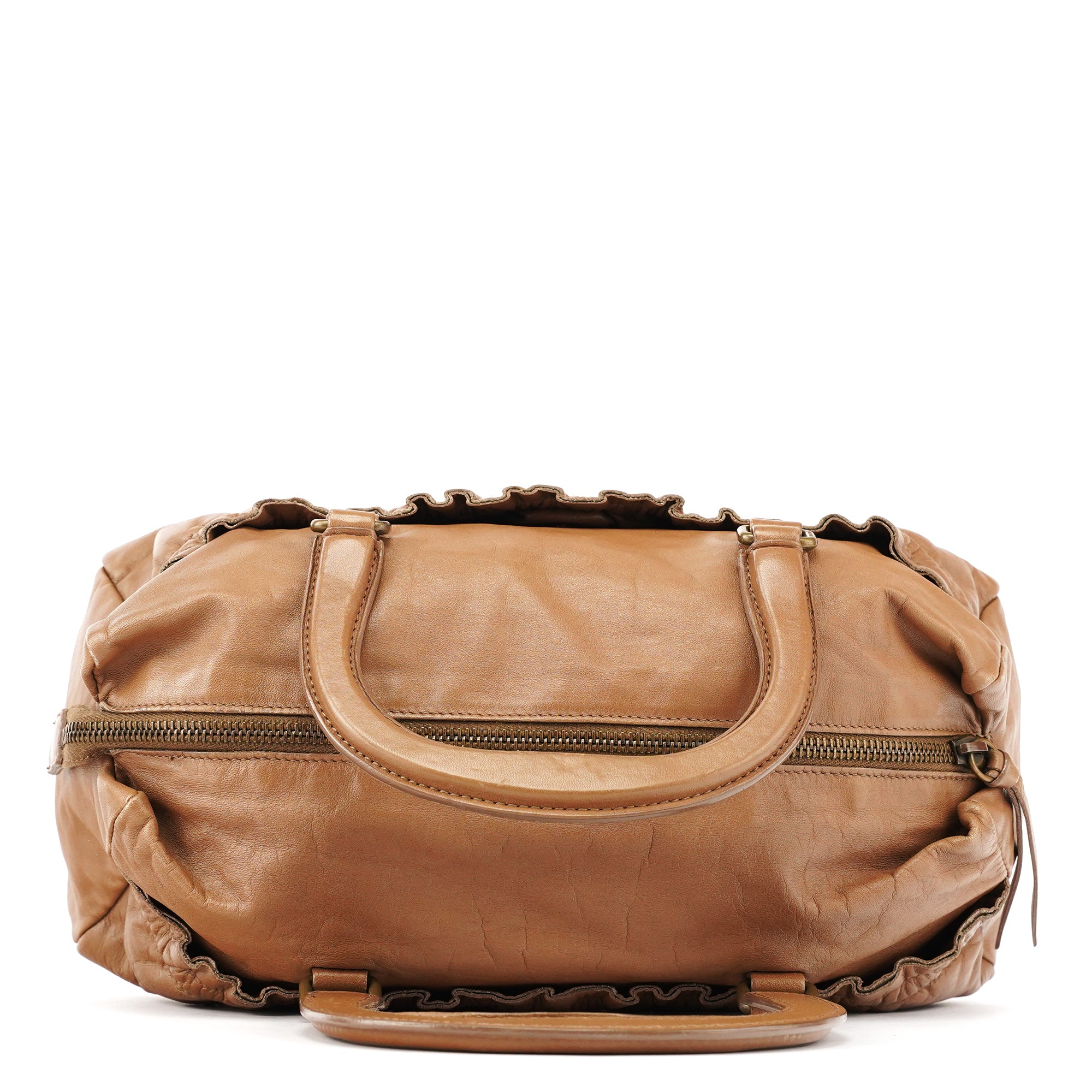 Miu Miu Light Brown Calfskin Leather Bowling Bag