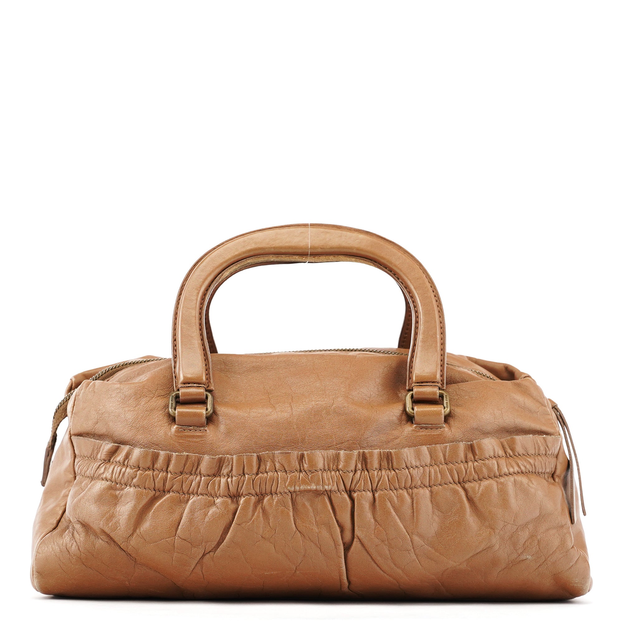 Miu Miu Light Brown Calfskin Leather Bowling Bag