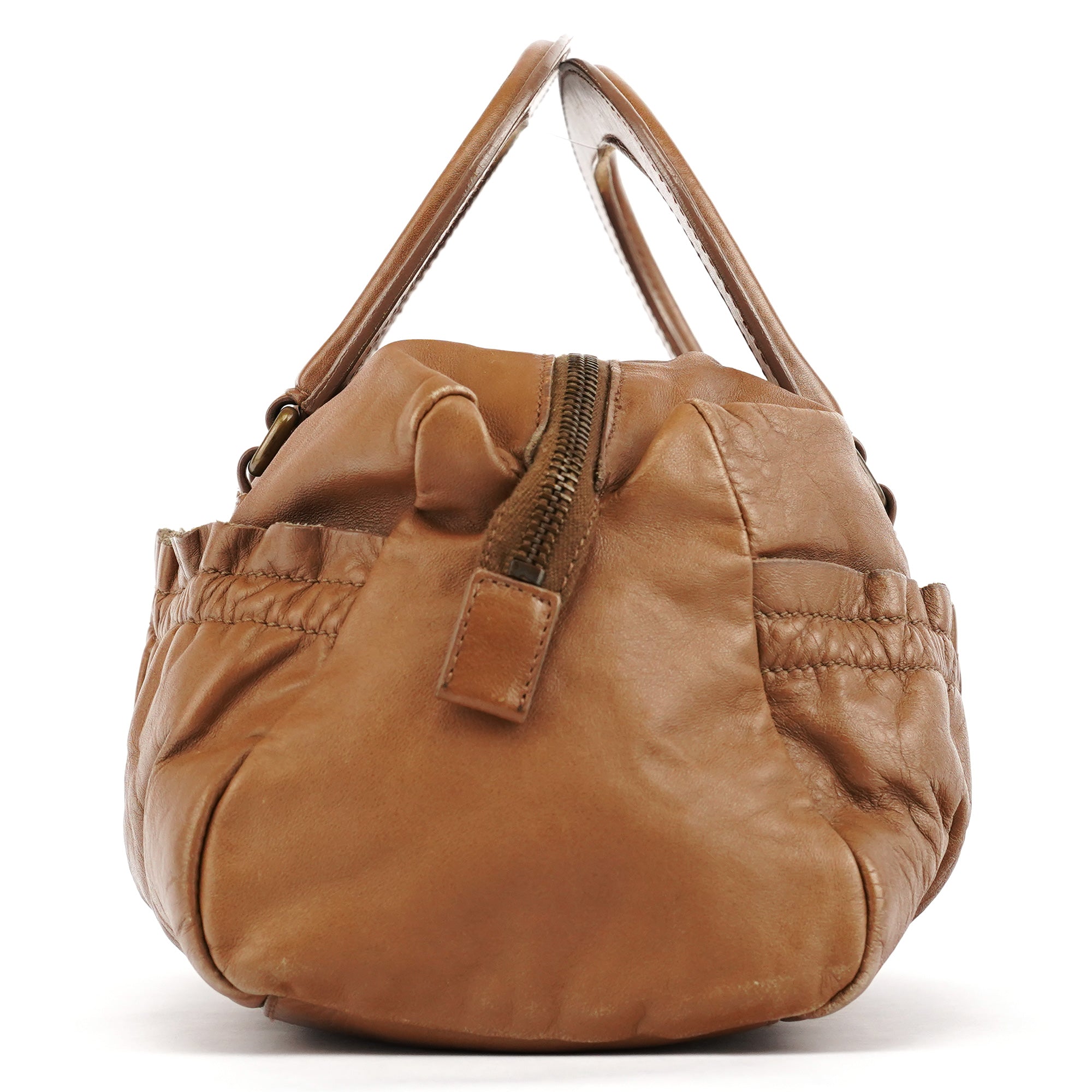 Miu Miu Light Brown Calfskin Leather Bowling Bag