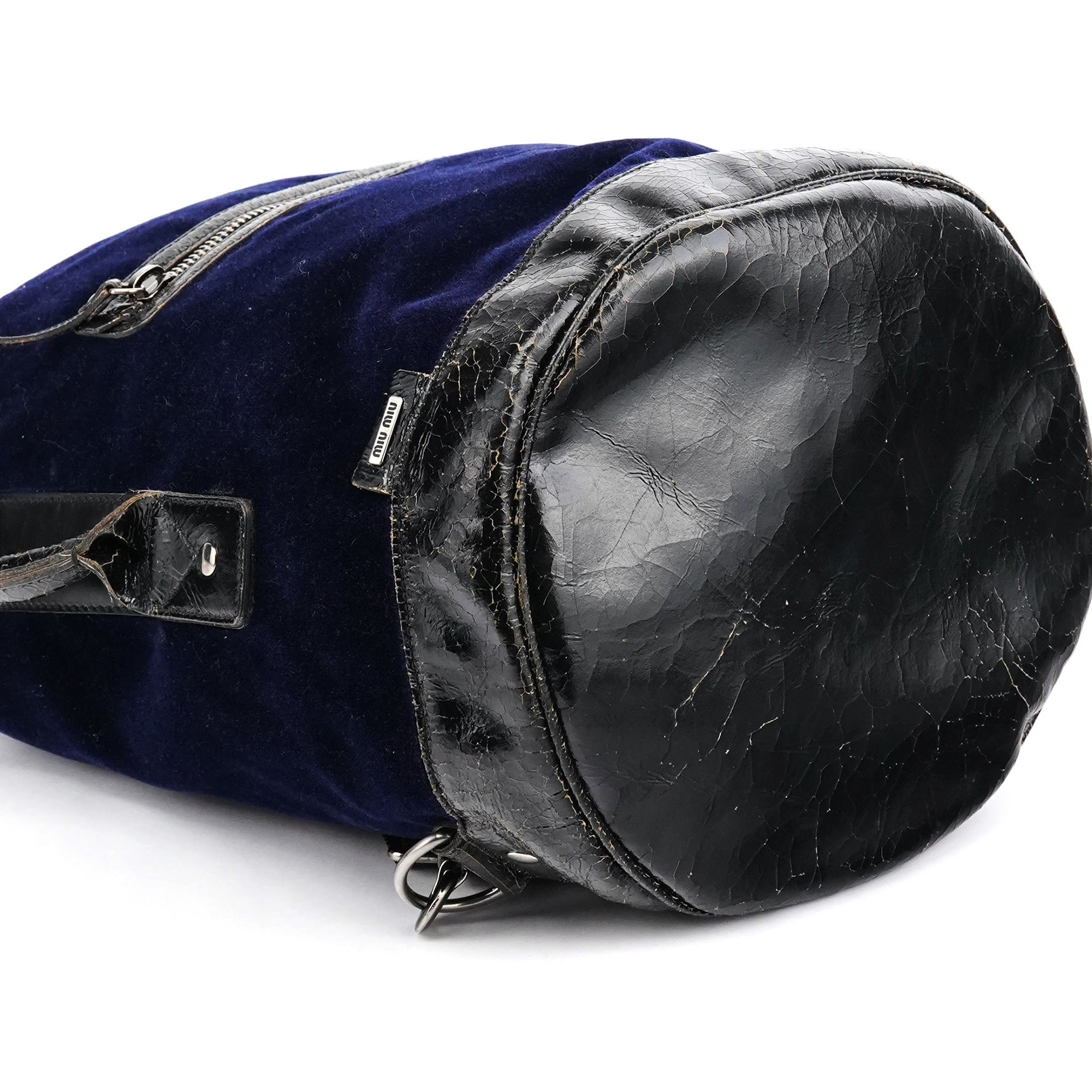 Miu Miu Navy Velvet Crackled Leather Duffle Backpack