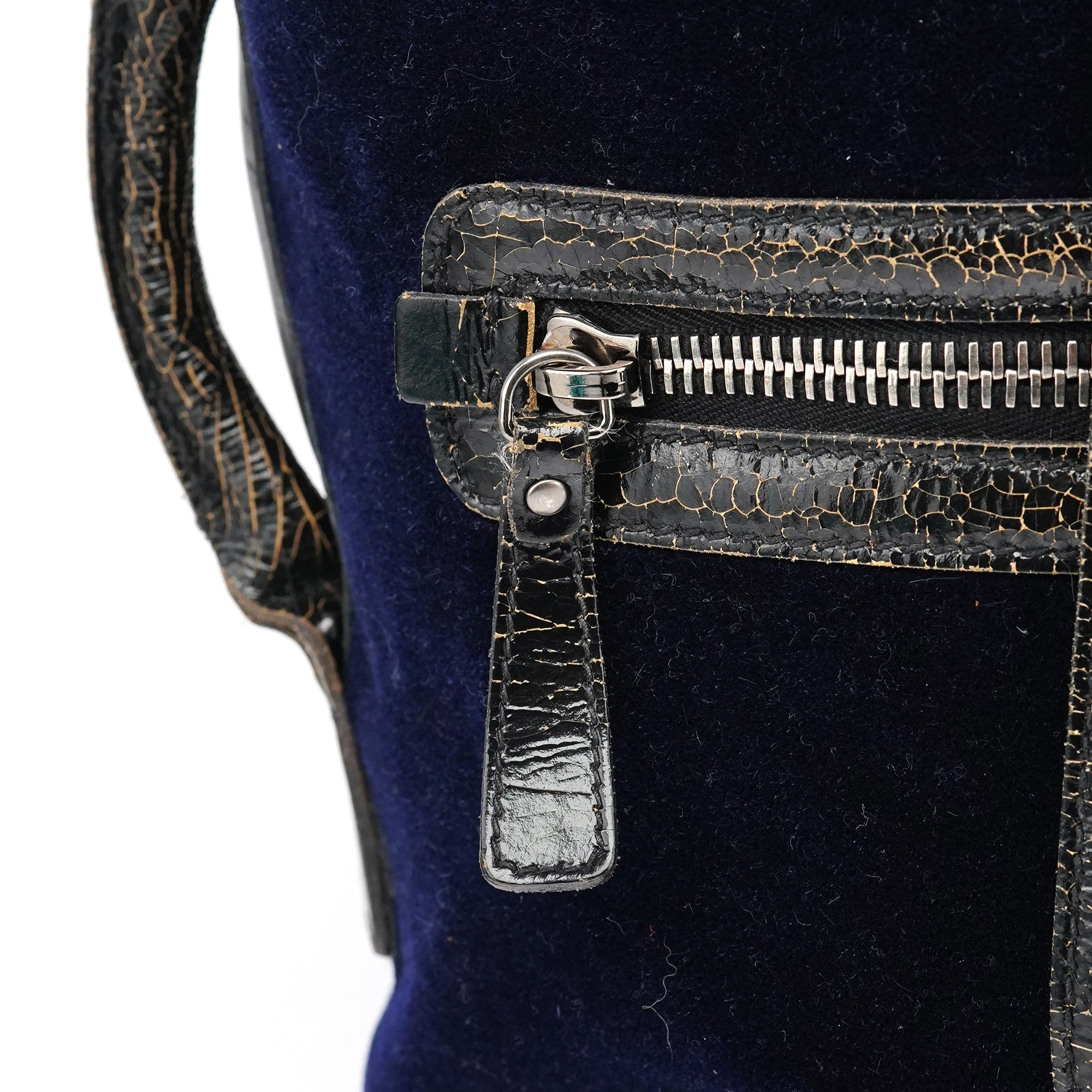 Miu Miu Navy Velvet Crackled Leather Duffle Backpack
