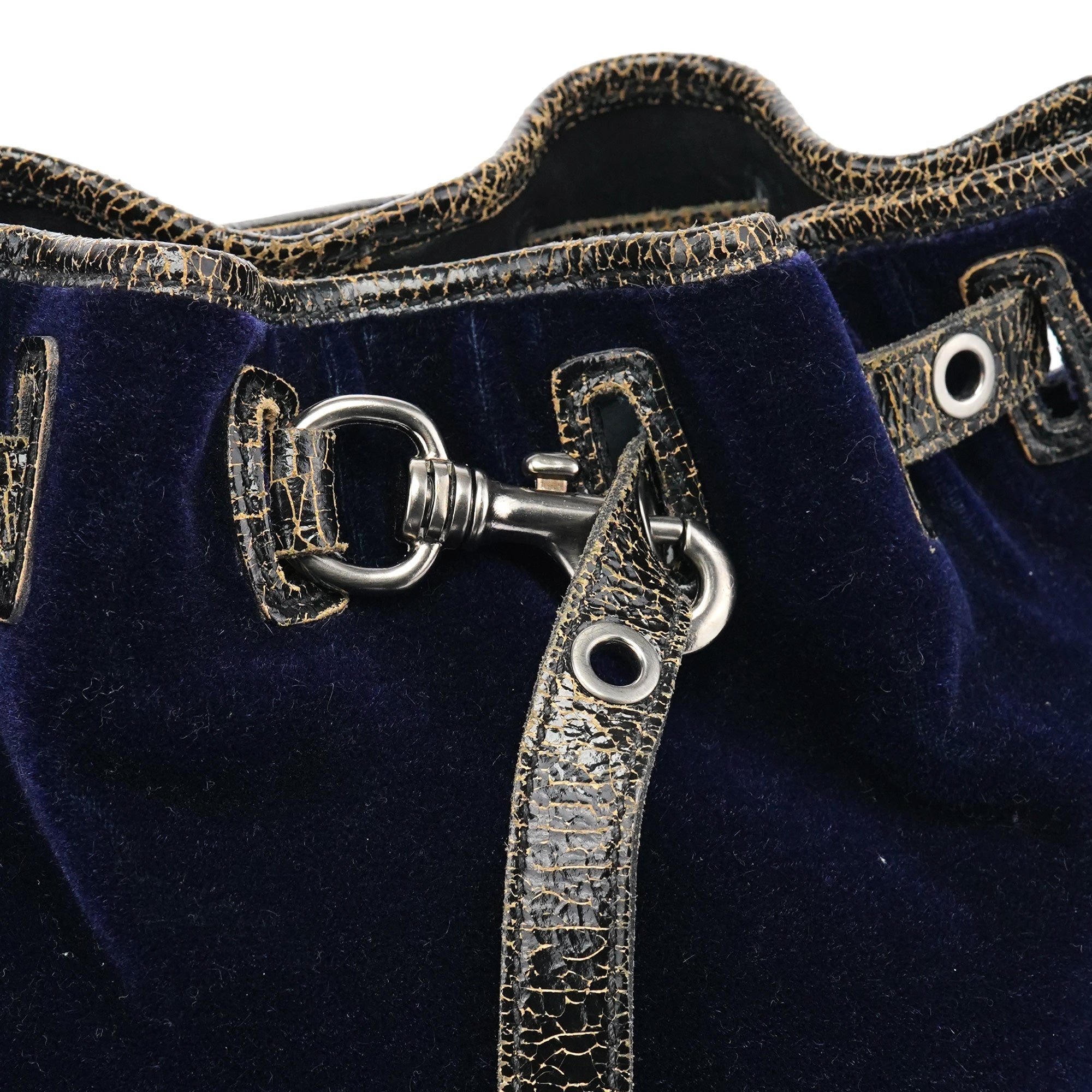 Miu Miu Navy Velvet Crackled Leather Duffle Backpack