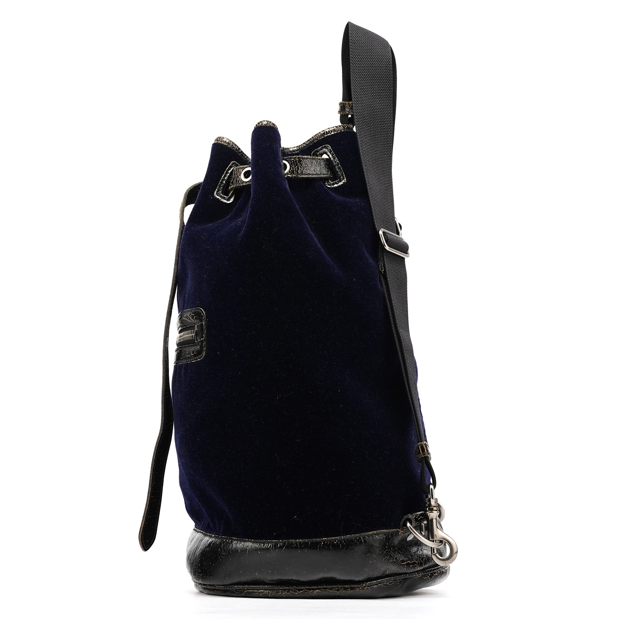 Miu Miu Navy Velvet Crackled Leather Duffle Backpack
