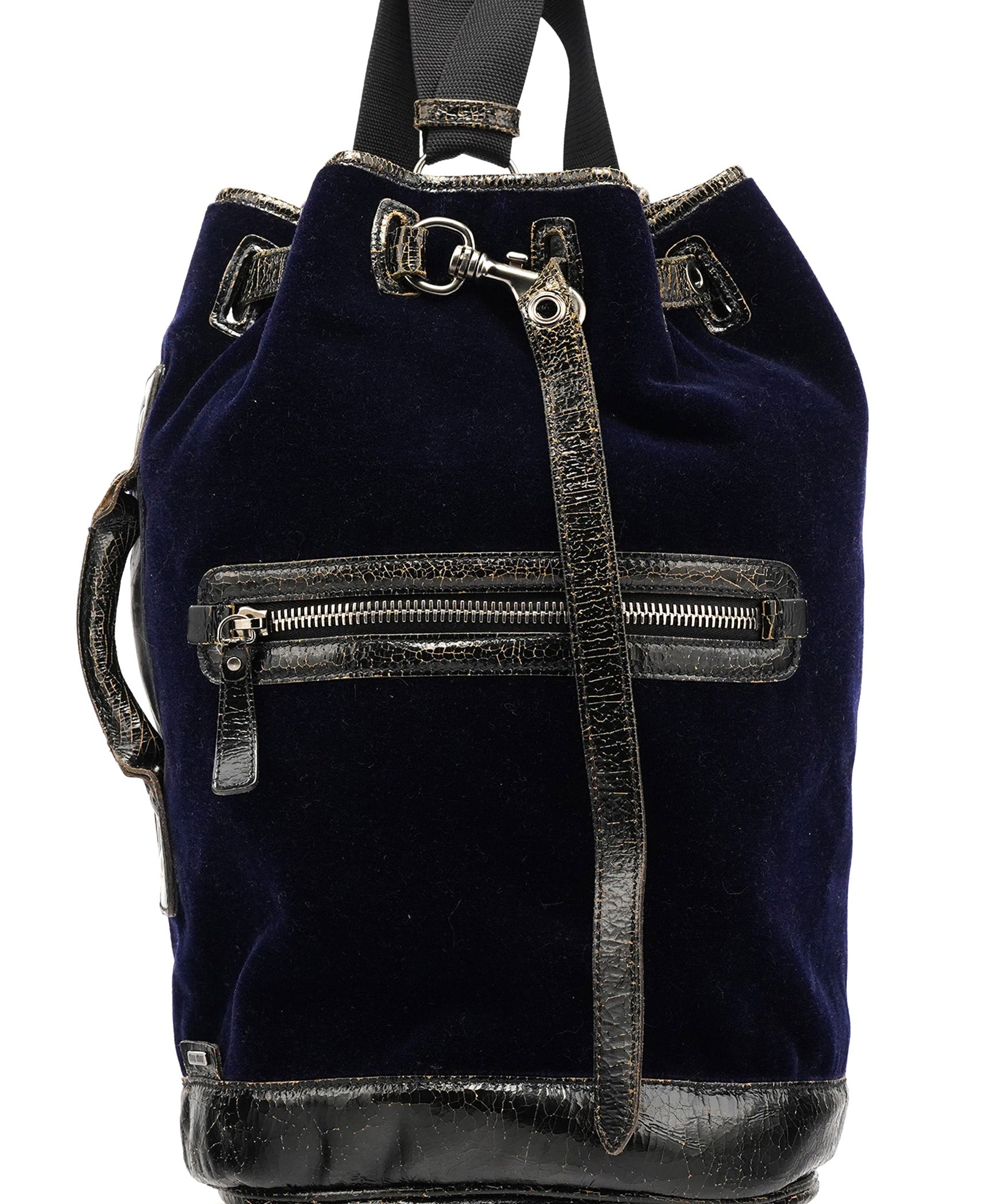 Miu Miu Navy Velvet Crackled Leather Duffle Backpack