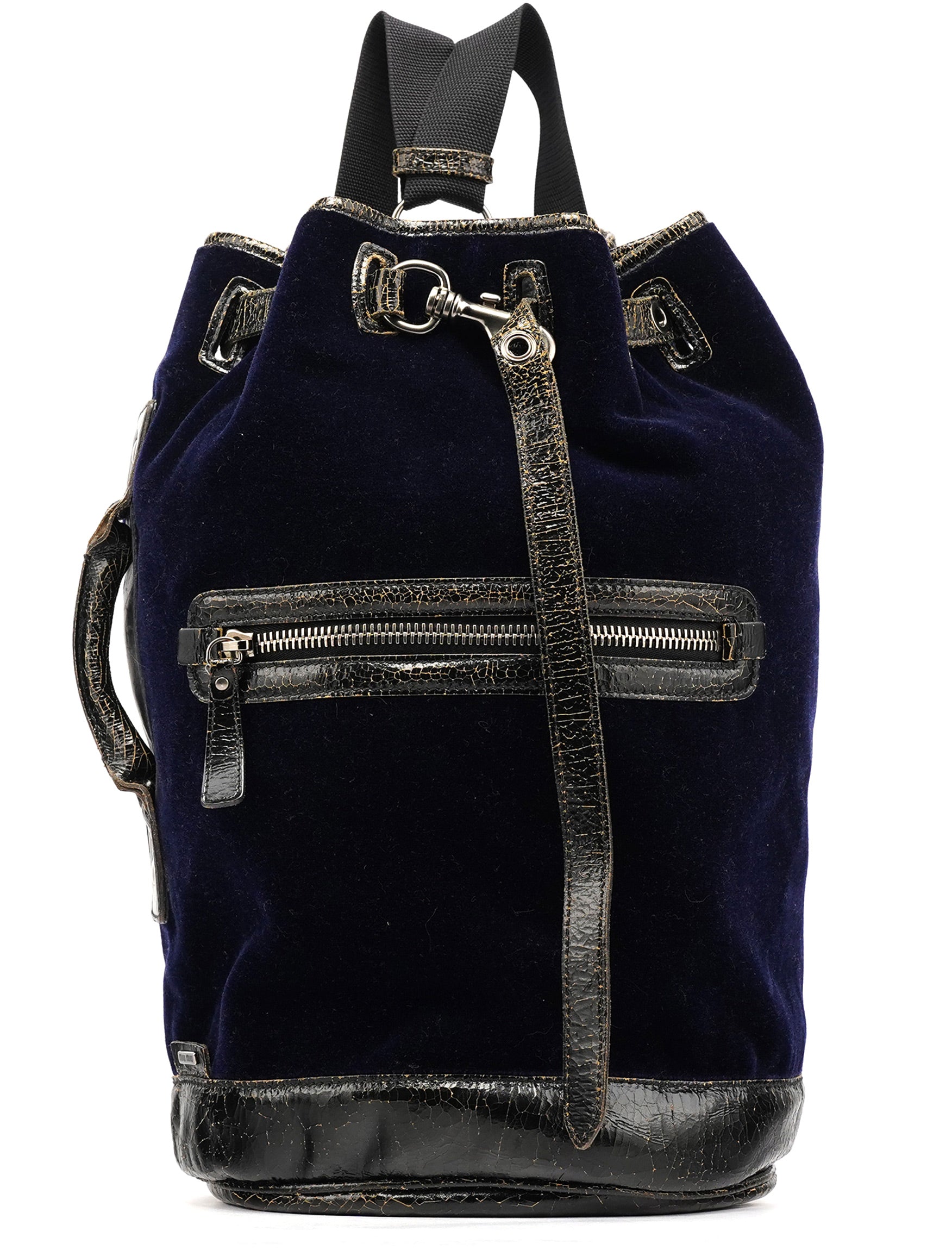 Miu Miu Navy Velvet Crackled Leather Duffle Backpack