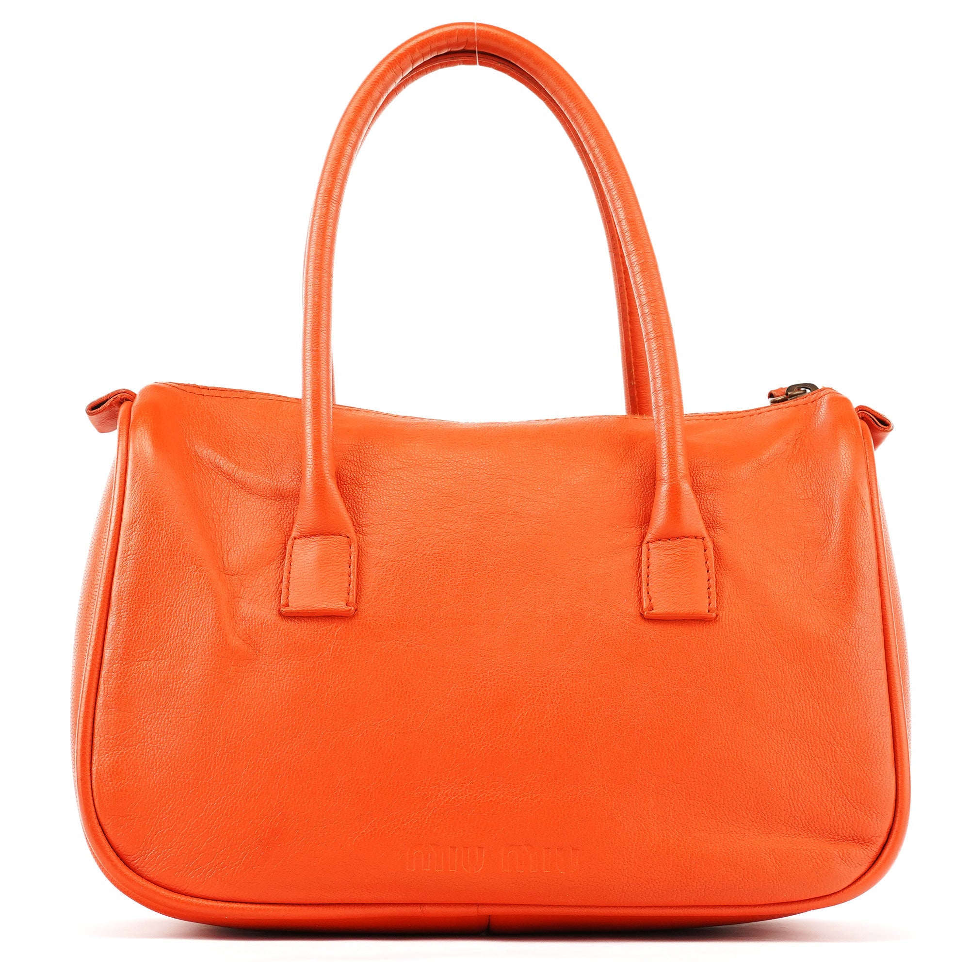 Miu Miu Sac cabas à poche à boucle en cuir orange