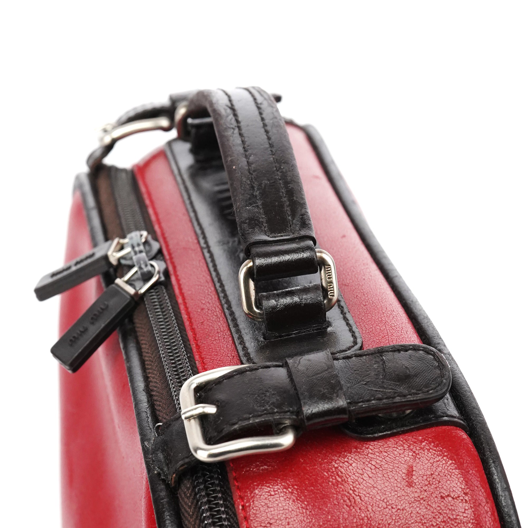 Miu Miu Red Black Leather Vanity Bag