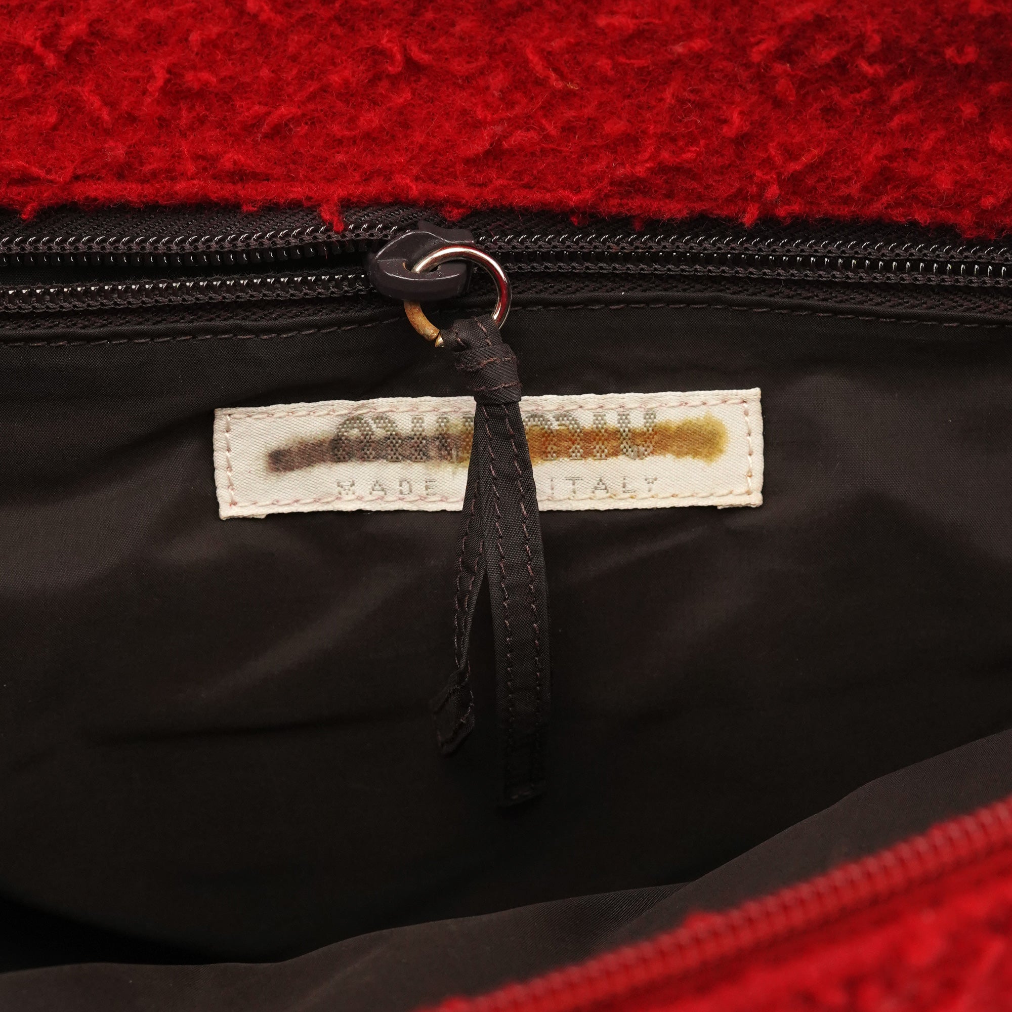 Miu Miu Red Bouclé Wool Rubber Handle Tote Bag