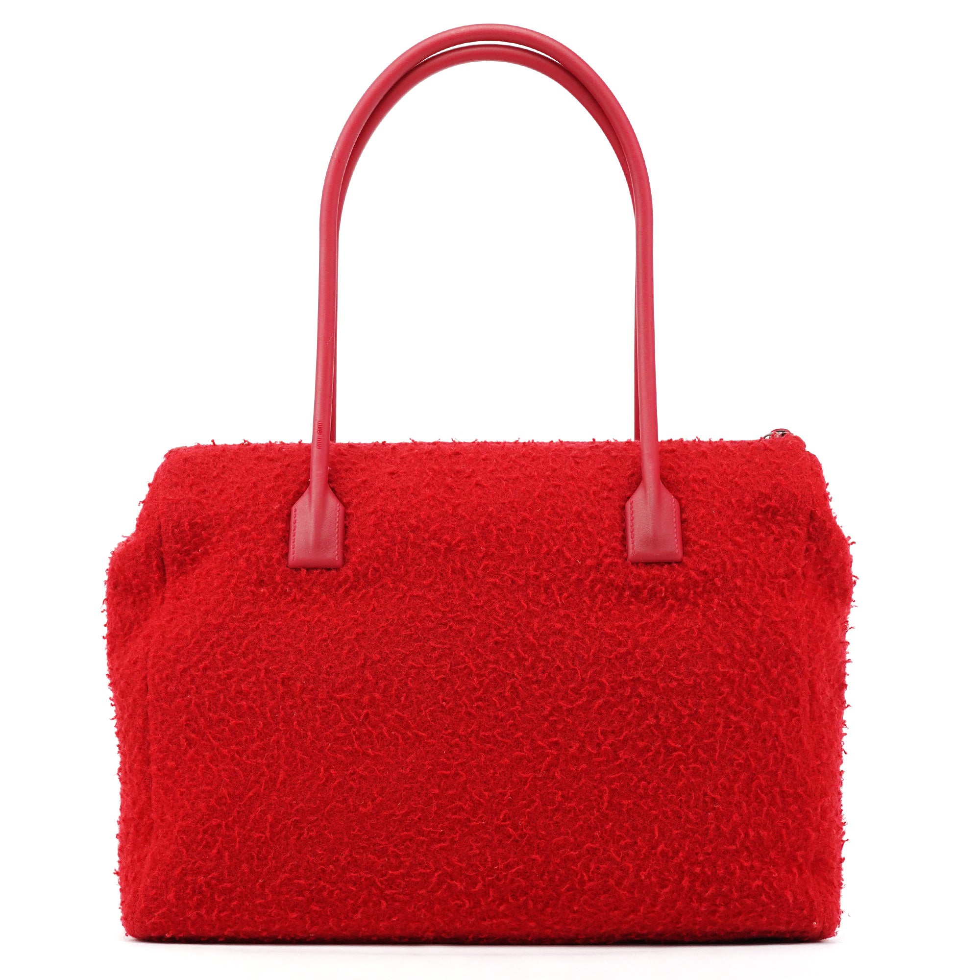 Miu Miu Red Bouclé Wool Rubber Handle Tote Bag