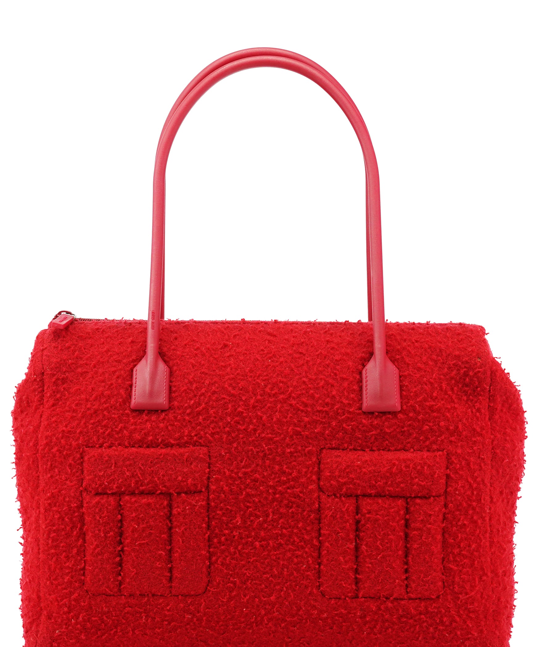 Miu Miu Red Bouclé Wool Rubber Handle Tote Bag