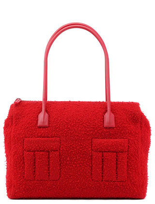 Miu Miu Red Bouclé Wool Rubber Handle Tote Bag