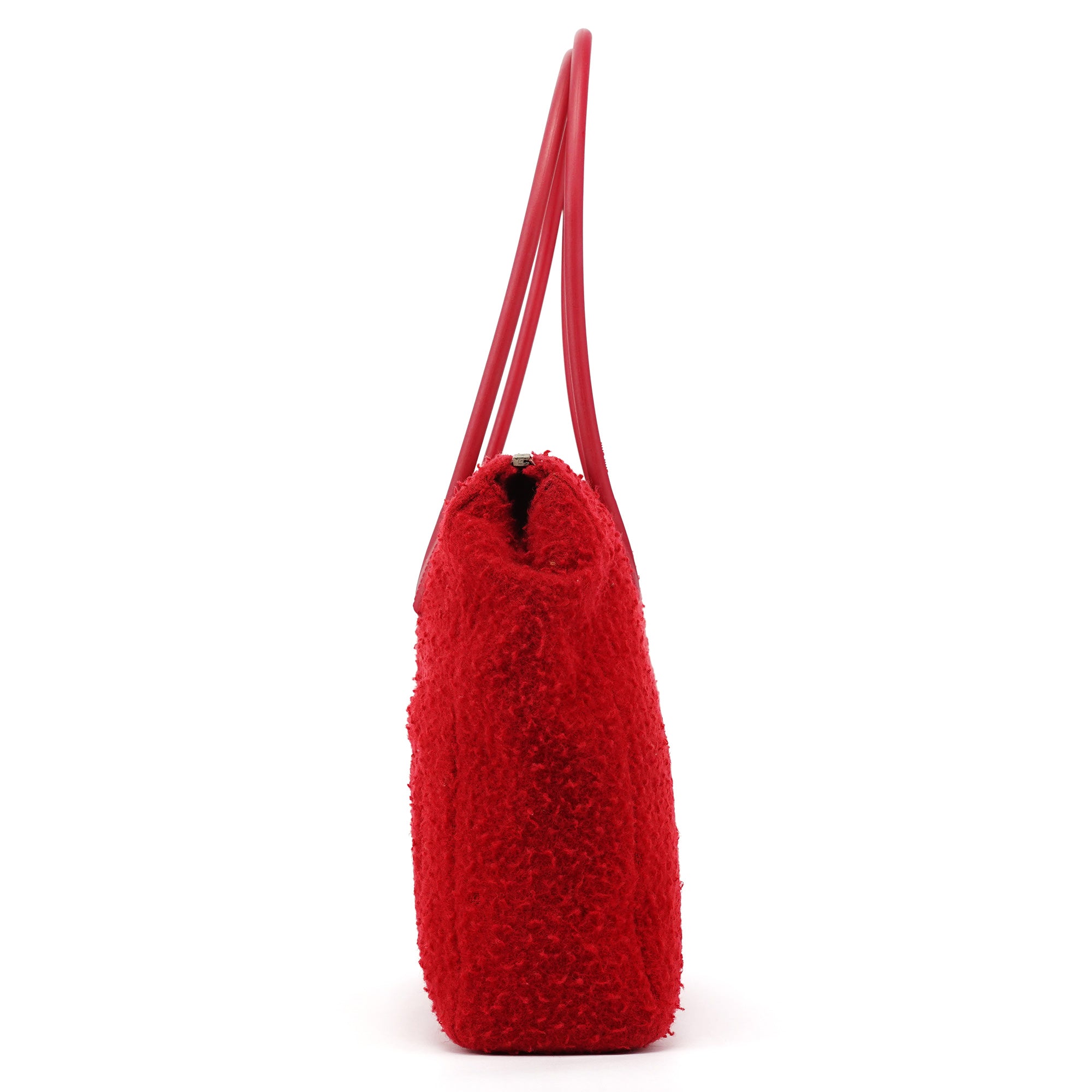 Miu Miu Red Bouclé Wool Rubber Handle Tote Bag