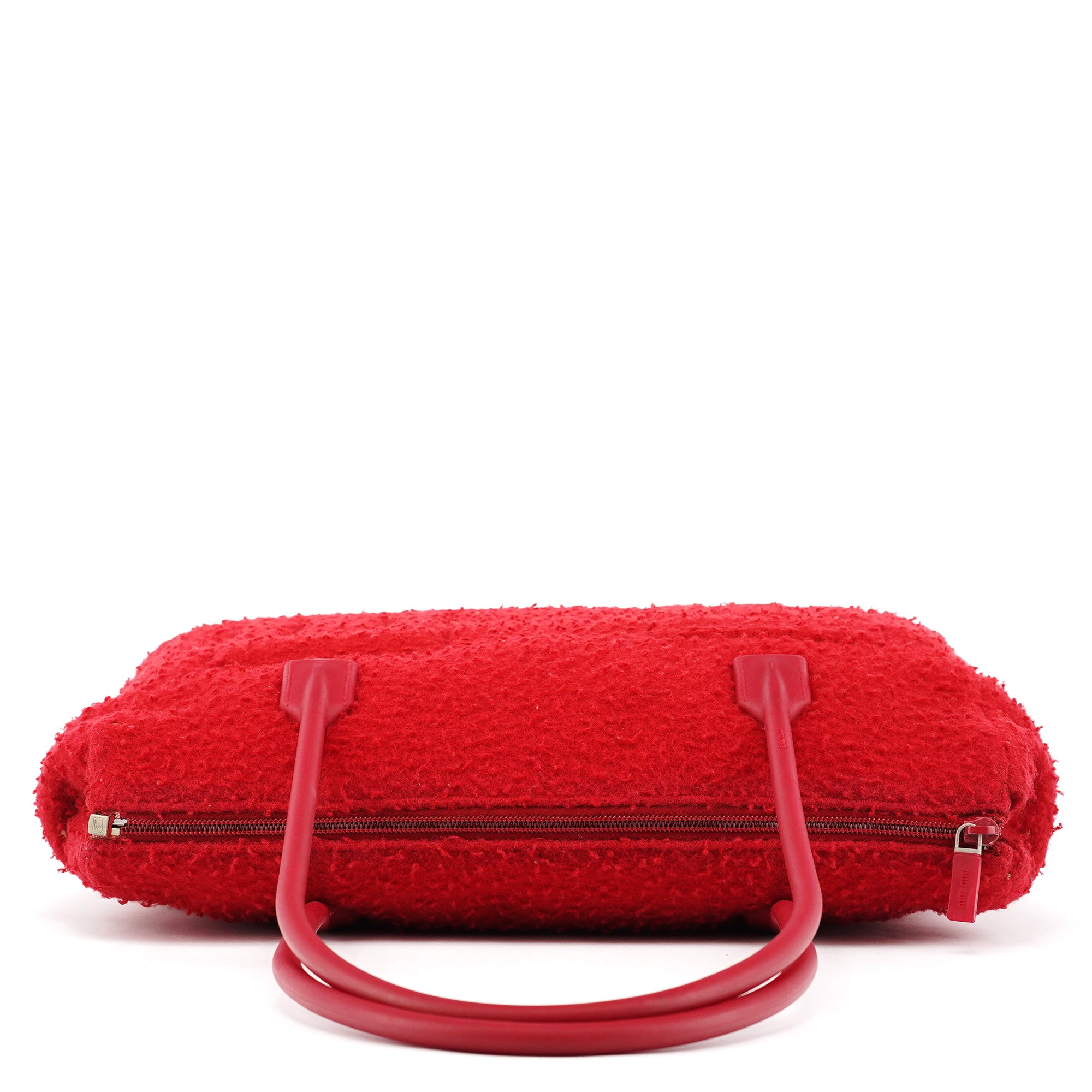 Miu Miu Red Bouclé Wool Rubber Handle Tote Bag