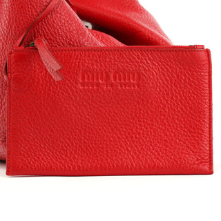 Miu Miu Red Calfskin Leather Buckle Tote Bag