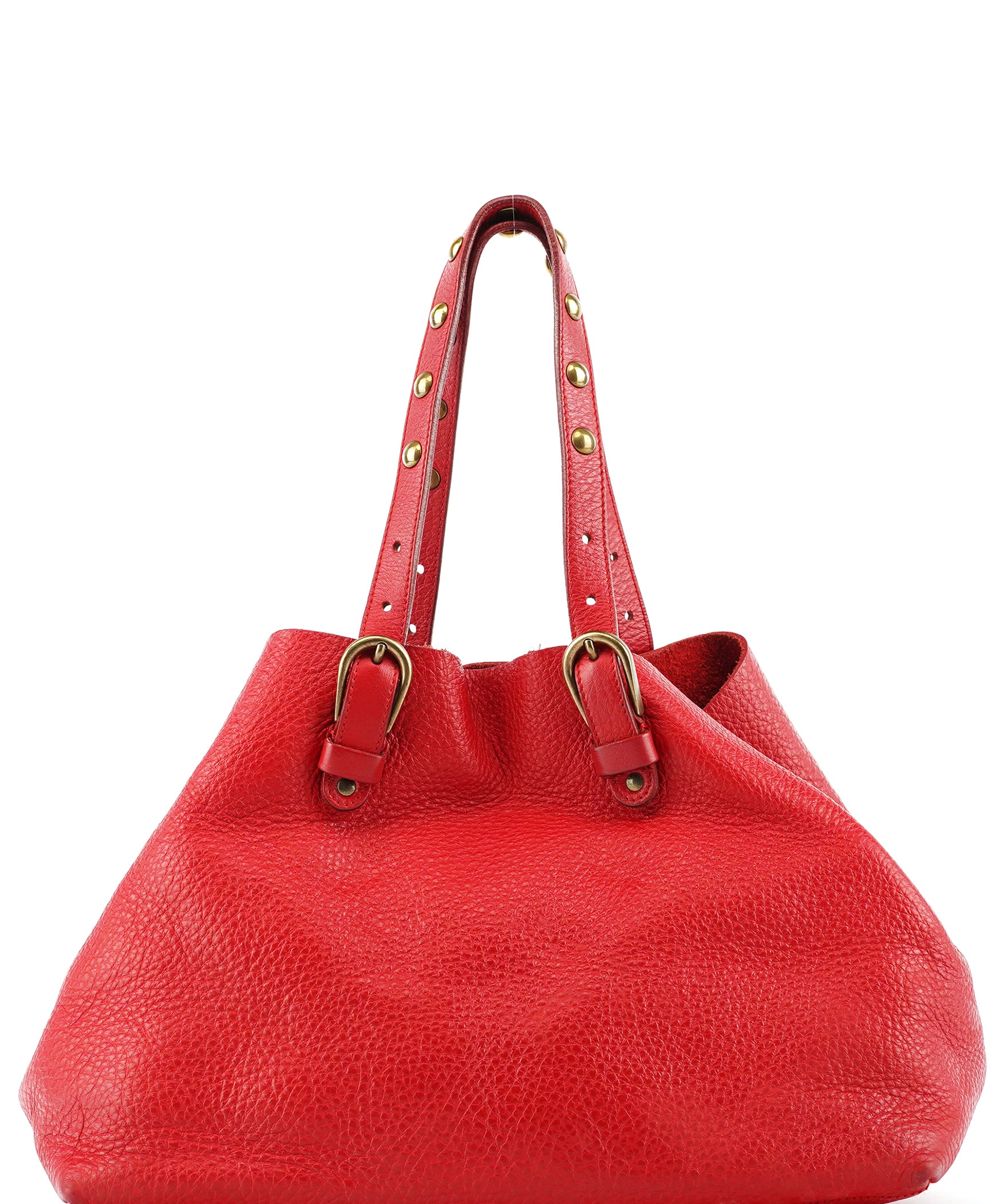 Miu Miu Red Calfskin Leather Buckle Tote Bag