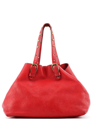 Miu Miu Red Calfskin Leather Buckle Tote Bag