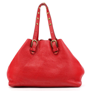 Miu Miu Red Calfskin Leather Buckle Tote Bag