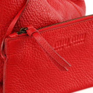 Miu Miu Red Calfskin Leather Buckle Tote Bag