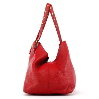 Miu Miu Red Calfskin Leather Buckle Tote Bag