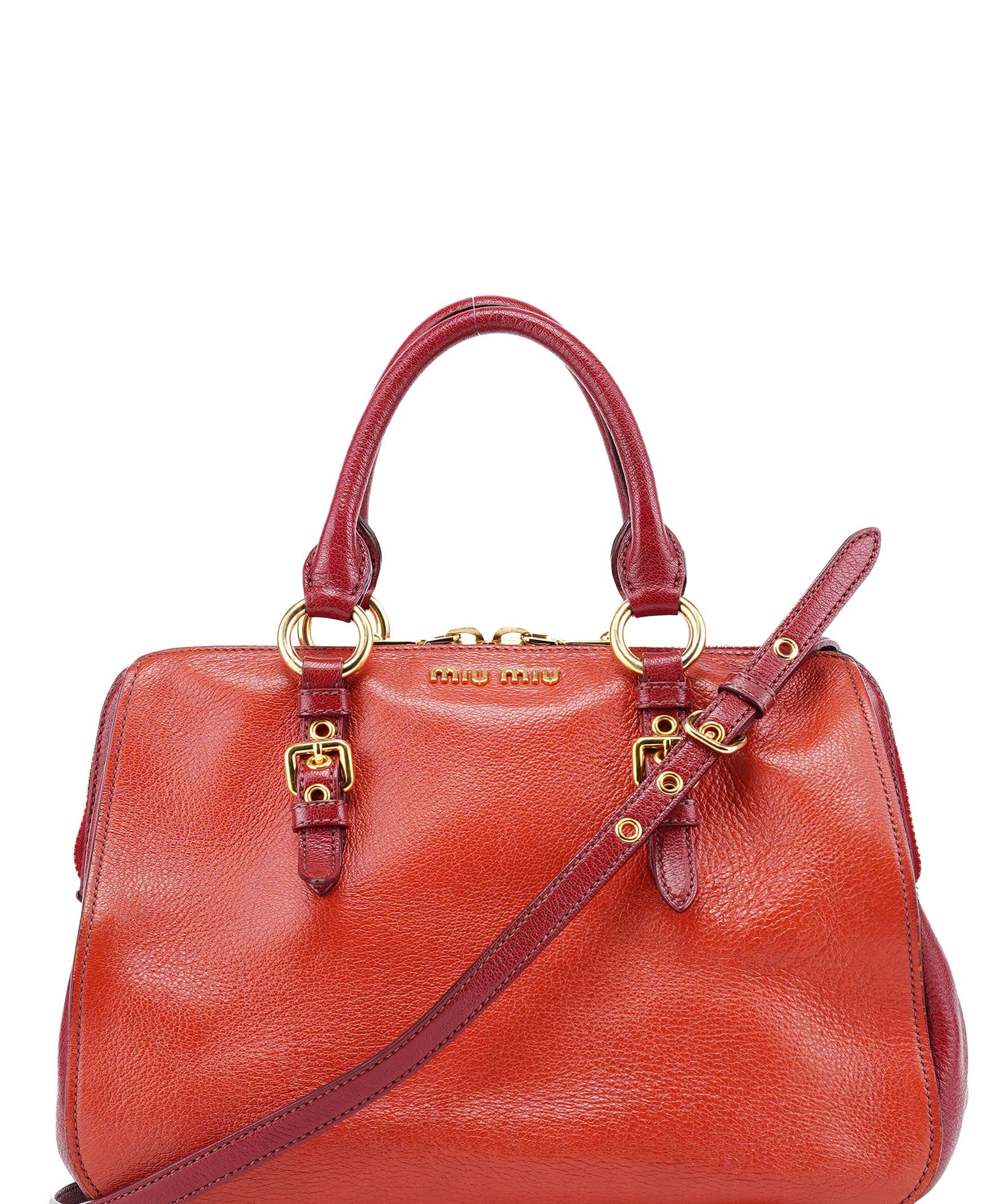 Miu Miu Red Pebbled Leather 2-Way Tote Bag