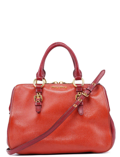 Miu Miu Red Pebbled Leather 2-Way Tote Bag