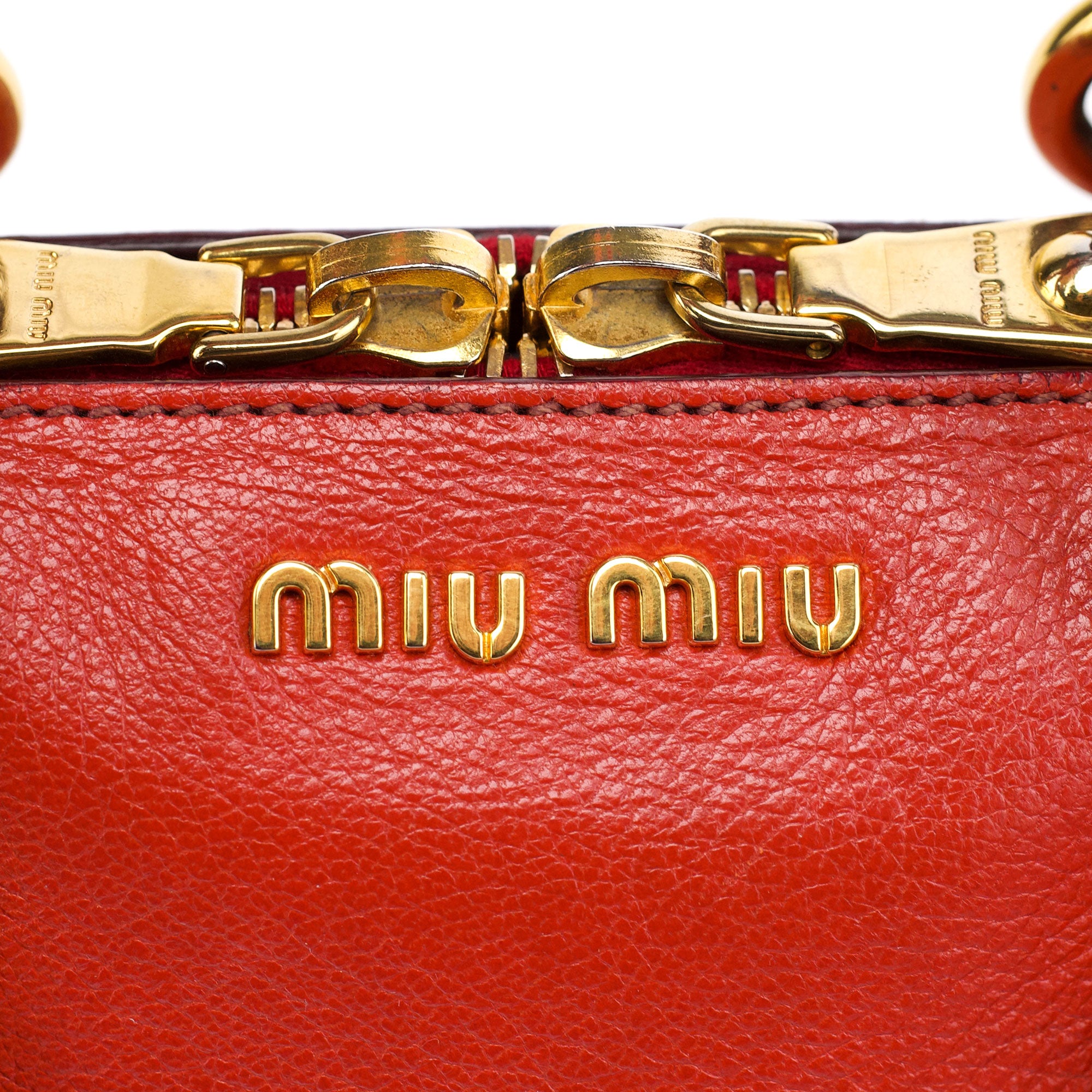 Miu Miu Red Pebbled Leather 2-Way Tote Bag