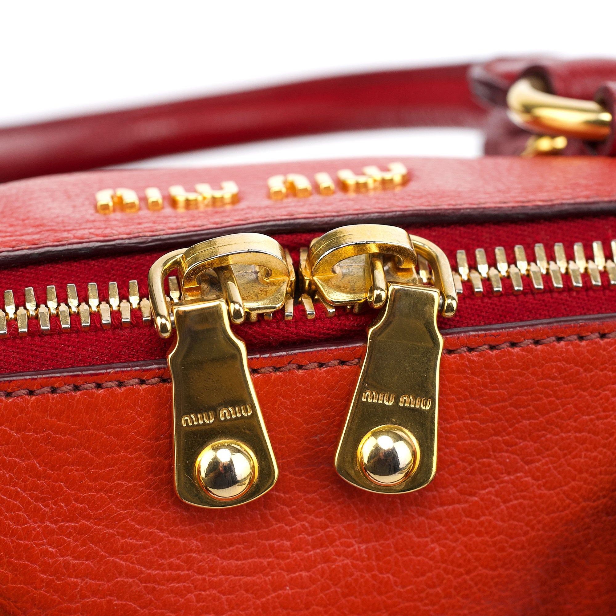 Miu Miu Red Pebbled Leather 2-Way Tote Bag