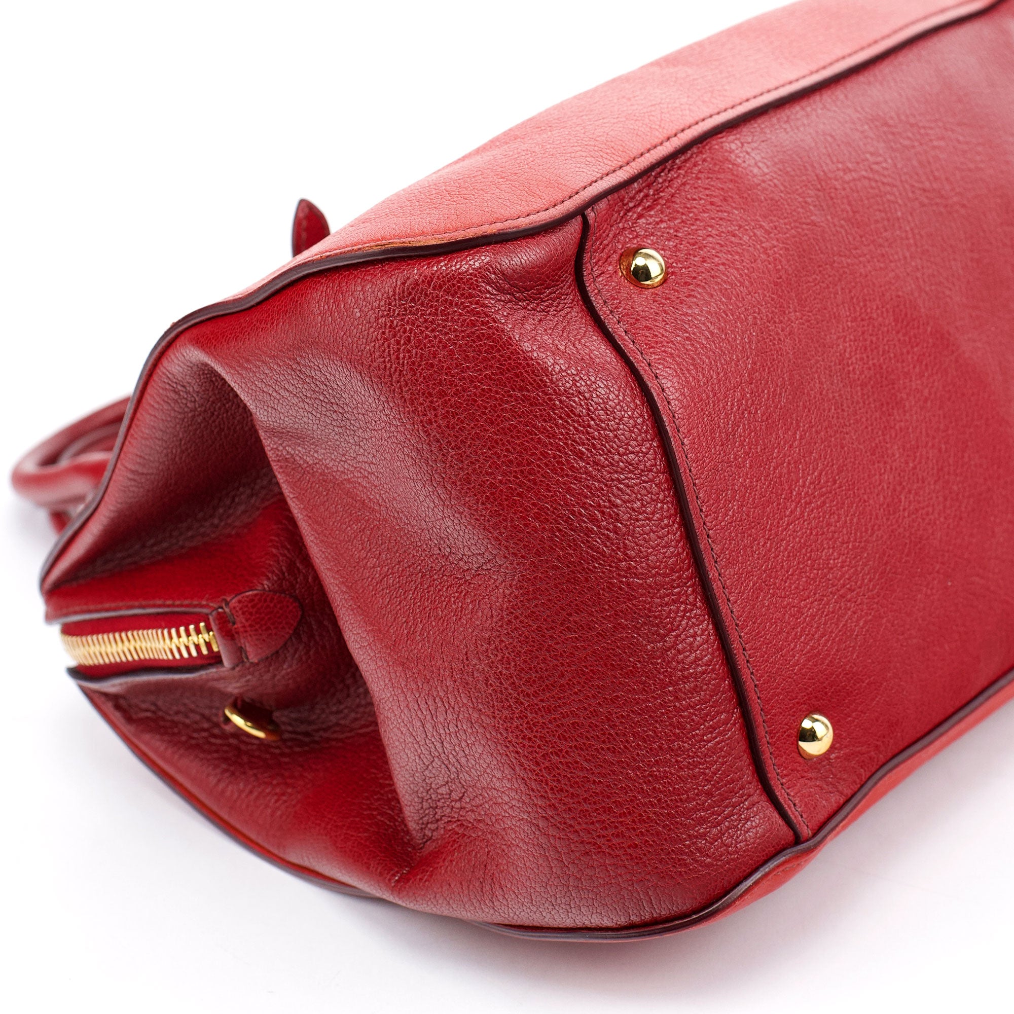 Miu Miu Red Pebbled Leather 2-Way Tote Bag