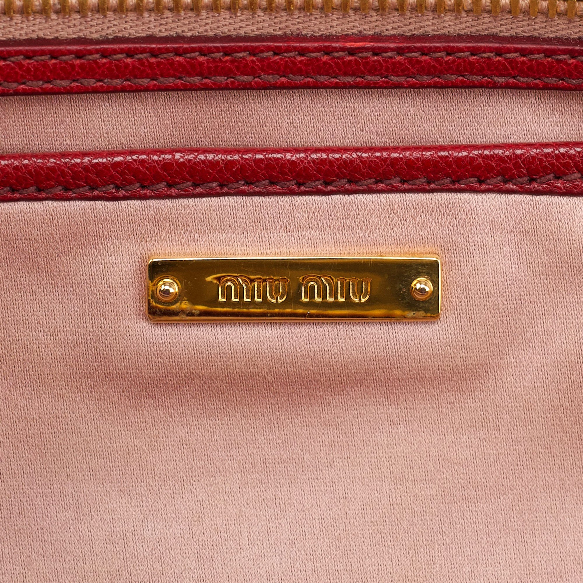 Miu Miu Red Pebbled Leather 2-Way Tote Bag