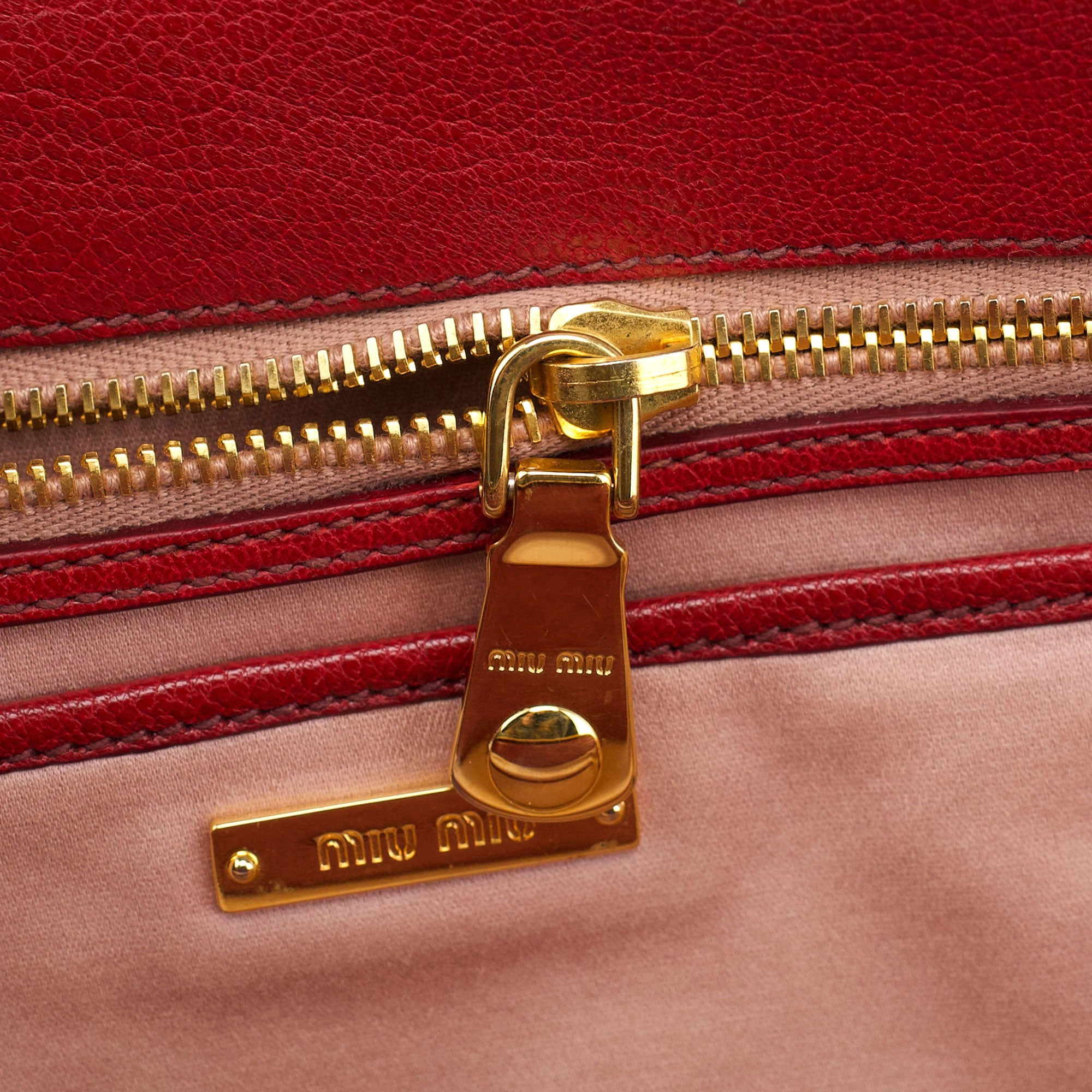 Miu Miu Red Pebbled Leather 2-Way Tote Bag