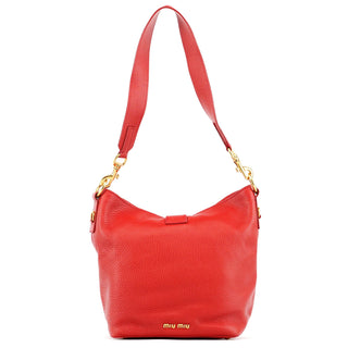Miu Miu Red Pebbled Leather Piston Shoulder Bag