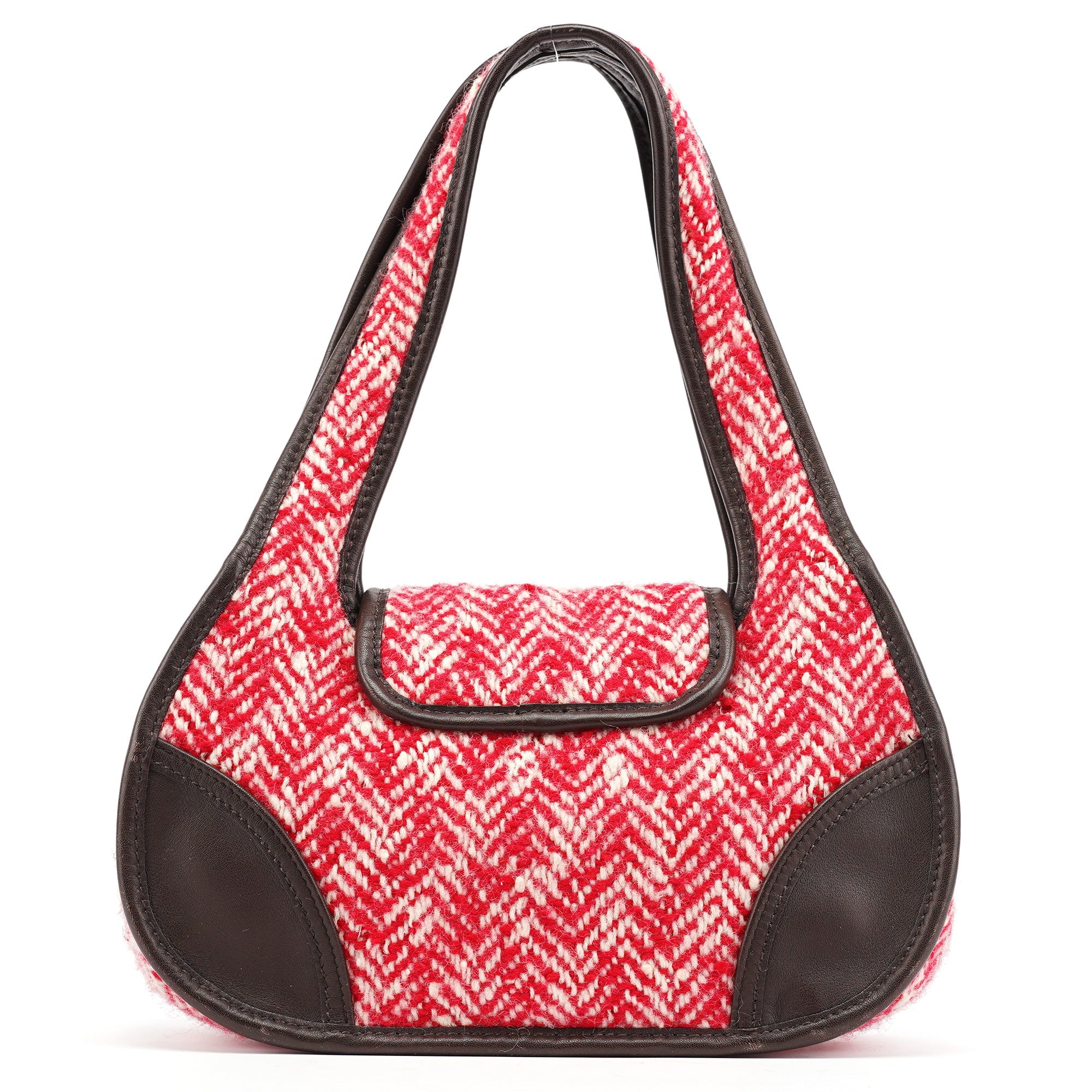 Miu Miu RR0599 Chevron Twin Red Wool Shoulder Bag