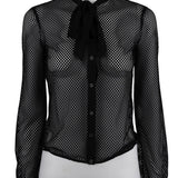 Miu Miu Spring 2000 Black Sheer Mesh Bow Tie Runway Blouse