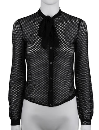 Miu Miu Spring 2000 Black Sheer Mesh Bow Tie Runway Blouse