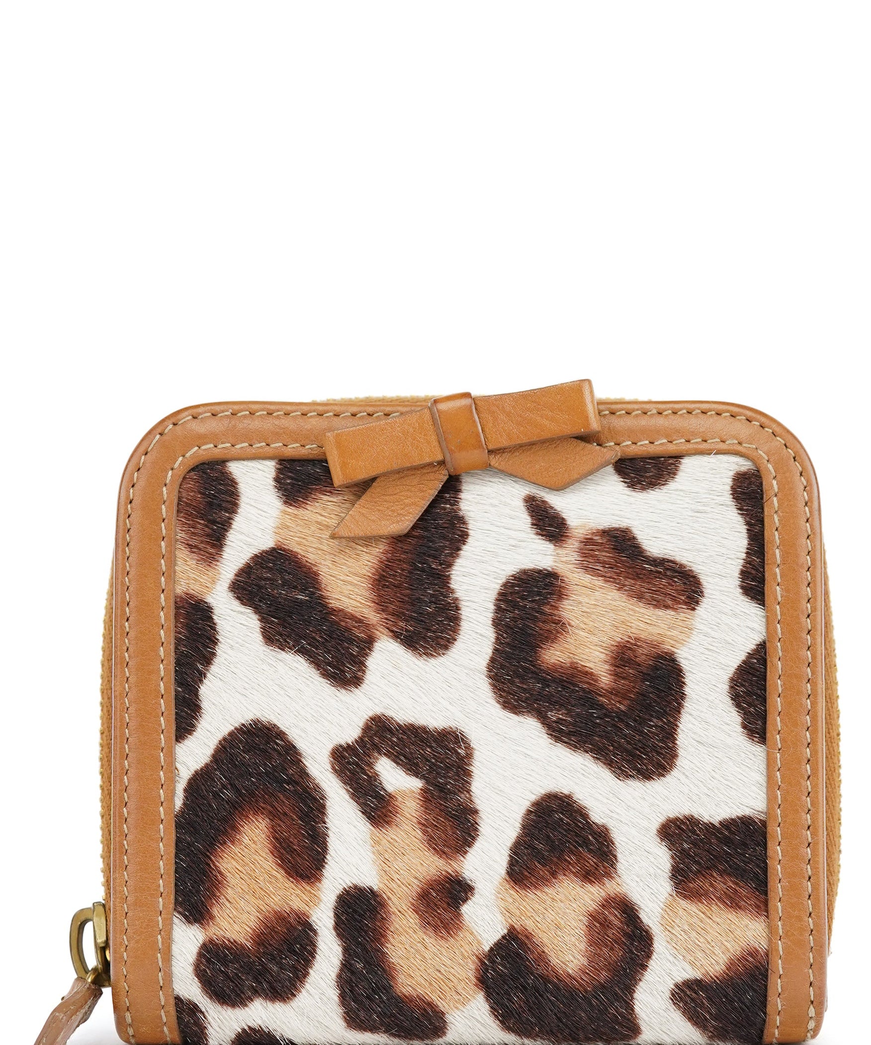 Miu Miu Tan Calfhair Leopard Bow Wallet