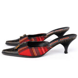 Miu Miu Tartan & Cracked Patent Leather Kitten Heel Mules