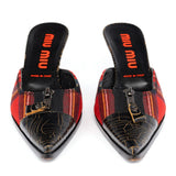 Miu Miu Tartan & Cracked Patent Leather Kitten Heel Mules