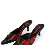 Miu Miu Tartan & Cracked Patent Leather Kitten Heel Mules