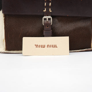Miu Miu White Brown Calf Hair Tote Bag